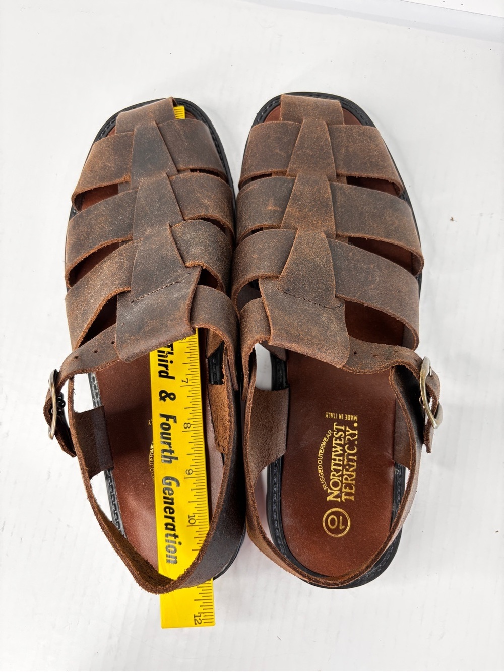 Northwest Territory Brown Leather Fisherman Sandals Mens Sz 10 Woven Rugged Sole - Picture 3 of 16
